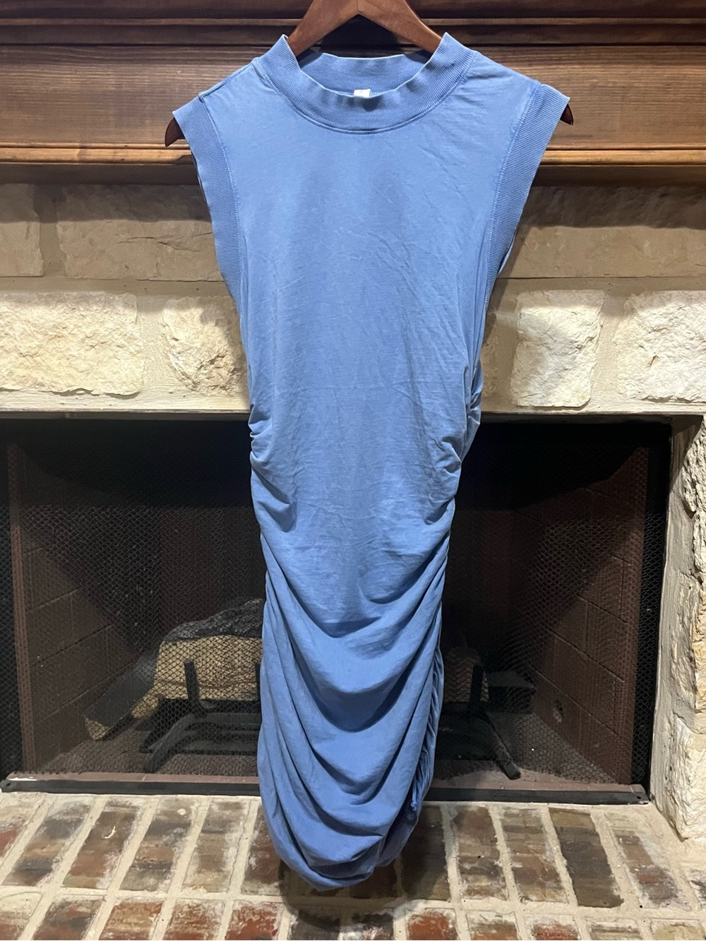 Daily Practice by Anthropologie Blue Ruched Mock Neck Mini Dress